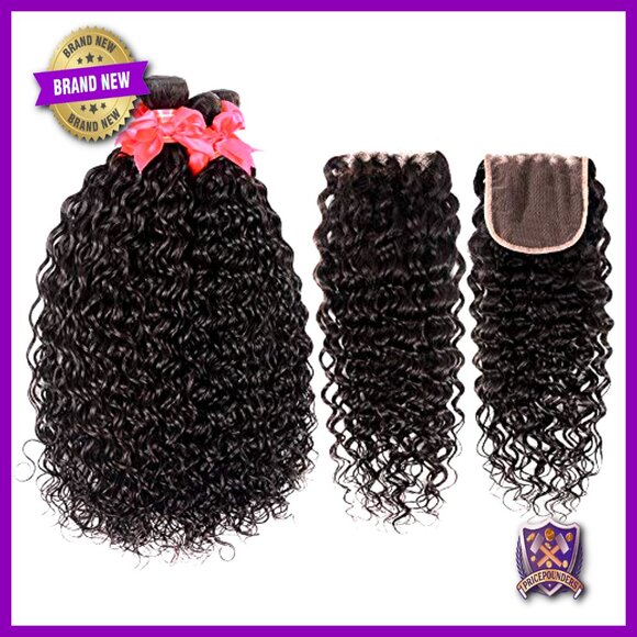 Brazilian Human Hair Extensions Water Wave Bundles with 4x4 Lace Closure main image 5